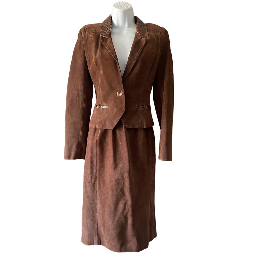 Vintage Gabriel Levy ‎ Leather Skirt Suit